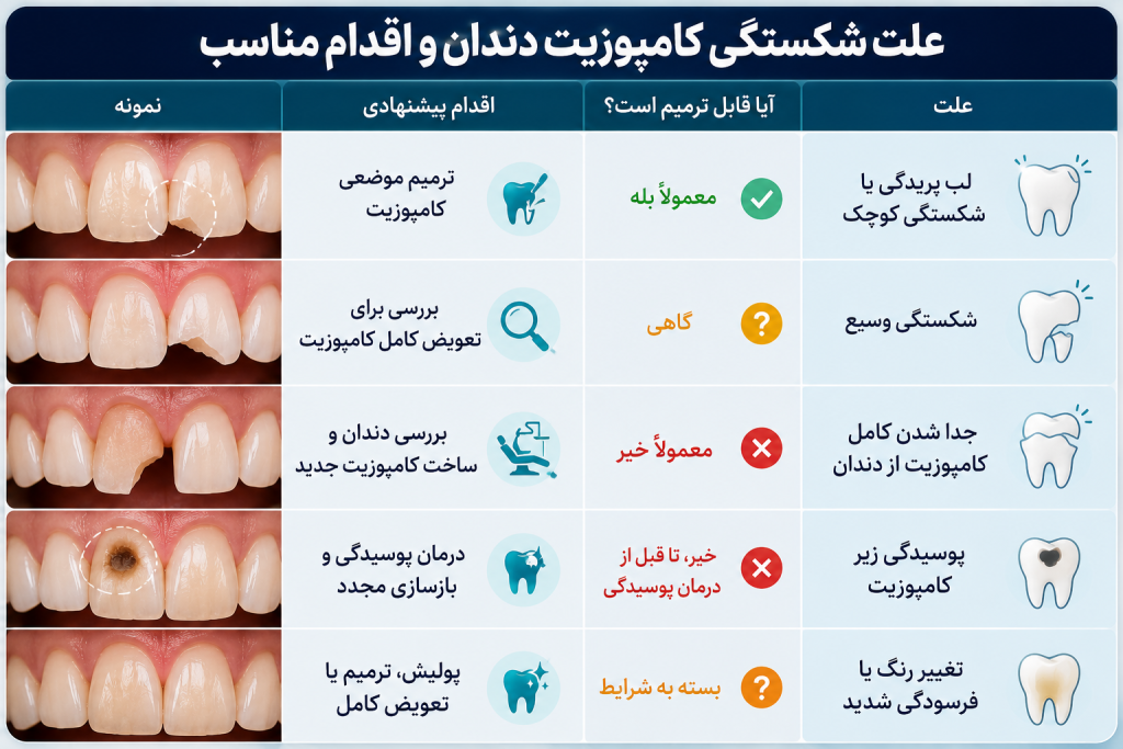 علت شکستگی کامپوزیت دندان